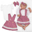 3dielna sada Lady, body, suknička s trakmi, čelenka orgovánová/biela Baby Nellys - Veľ. 56