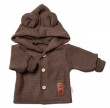 Detský elegantný pletený svetrík s gombíkmi a kapucňou s uškami Baby Nellys hnedý - Veľ. 56