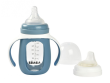 Dojčenská fľaša sklenená 2v1 210 ml so silikónovou ochranou - Blue