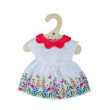 Biele kvetinové šaty s červeným golierom pre bábiku Bigjigs Toys - 34 cm