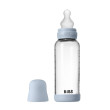 Antikoliková sklenená fľaša so silikónovým cumlíkom 240 ml BIBS - Baby blue