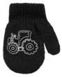 Detské palcové pletené rukavičky s traktorom 9 - 12 mesiacov - Čierne