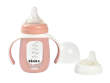 Dojčenská fľaša sklenená 2v1 210 ml so silikónovou ochranou - Pink