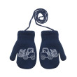 Zimné palcové pletené rukavičky so šnúrkou pre chlapcov 2 -3 roky - Tm. modré
