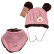 Pletená zimná čiapka s kožúškom a šatkou Teddy Bear, Baby Nellys, ružová - Veľ. 56-62