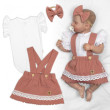 3dielna sada Lady, body, suknička s trakmi, čelenka staroružová/biela Baby Nellys - Veľ. 56
