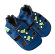 Kožené capáčky Barefoot Veľ. L (12-18 mes.) Hopi Hop - Rybičky modré