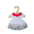 Biele kvetinové šaty s červeným golierom pre bábiku Bigjigs Toys - 28 cm