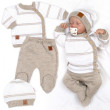 Pletená sada pre bábätko s jemným prúžkom 3dielna lux béžová - biela Baby Nellys - Veľ. 56