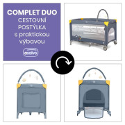 Complet duo cestovná postieľka s druhým dňom a hrazdičkou Asalvo