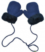 Zimné dojčenské rukavičky s kožúškom - so šnúrkou YO - jeans