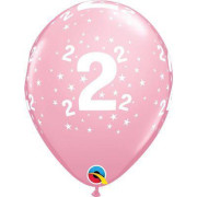 Balóniky potlač číslo 2 ružový 11"/28 cm - 6 ks
