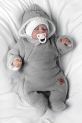Zimná pletená kombinéza/overálok s kapucňou svetlo šedá Veľ. 62 Baby Nellys