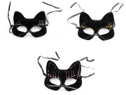 Karnevalová maska ​​- škraboška zamatová s glitrami mačka