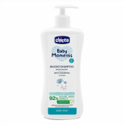 Šampón na vlasy a telo s dávkovačom Baby Moments 92% prírodných zložiek 500 ml Chicco