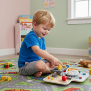 Montessori manipulačná doska pre deti - drevený panel s volantom a prepínačmi