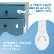 Bezpečnostný zámok (opasok) na skrinky a zásvuky, sada 10 ks textilná-biela Sipo