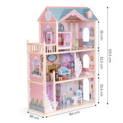 Drevený domček pre bábiky 3 poschodia, 11 ks nábytku
