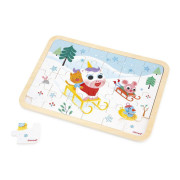 Drevené puzzle s hľadaním rozdielov Sánkovanie 24 dielikov Janod