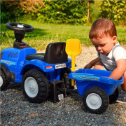 Detské odrážadlo traktor s vlečkou a náradím Baby Mix New Holland