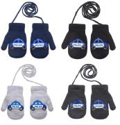 Zimné palcové zapletené rukavičky so šnúrkou polícia 2 - 3 roky