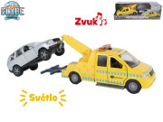 Odťahovka 14 cm kovová, spätný chod na batérie svetlo + zvuk s autom 11,5 cm Kids Globe Traf