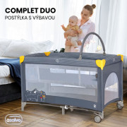 Complet duo cestovná postieľka s druhým dňom a hrazdičkou Asalvo
