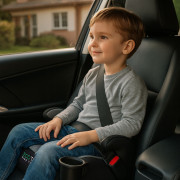 Detský podsedák do auta ISOFIX i-Size s držiakom na nápoje, pre výšku 125–150 cm šedý