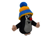 Krtko 10 cm prstový maňuška s čiapkou modro-žltá