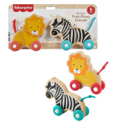 Drevená postrkovací lev a zebra