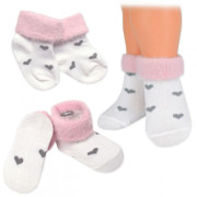 Bavlnené detské ponožky s chlpáčkovým lemom, Srdiečka - biele, 1 pár