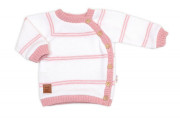 Pletená sada pre bábätko s jemným prúžkom 3dielna lux ružová - biela Baby Nellys