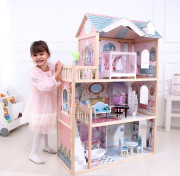 Drevený domček pre bábiky 3 poschodia, 11 ks nábytku