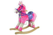 Kôň hojdací ružový plyš na batérie 71 cm