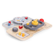Montessori manipulačná doska pre deti - drevený panel s volantom a prepínačmi