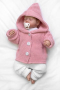 Pletený svetrík s kapucňou a gombíkmi Made with Love ružový Baby Nellys