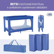 Cestovná postieľka Betsi s unikátnym systémom skladania Ultra-fast blue Asalvo
