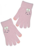 Dievčenské zimné, prstové rukavice, Mačička púdrovo ružové
