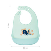 Nastaviteľný detský silikónový podbradník s vreckom Akuku