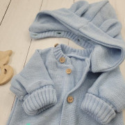 Detský pletený overálok s odopínacou kapucňou Baby blue Kazum