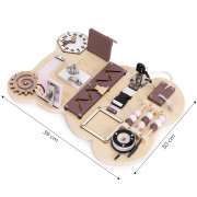 Drevená Montessori manipulačná senzorická tabuľa pre deti edukačný panel Macko