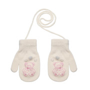 Pletené zimné rukavice so šnúrkou medvedík 3 - 6 rokov