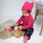 Zimná rebrovaná čiapka s uškami Color HOT pink Esito ružová