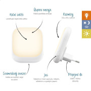 Socket nočné svetlo do zásuvky so senzorom súmraku Zazu