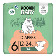 Jednorazové eko plienky 6 Maxi 12–24 kg (34 ks), Moomin Baby