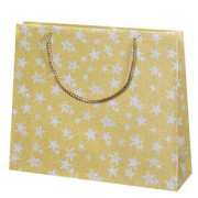 Vianočná darčeková taška 31 x 36 cm Zlatá + hviezdičky