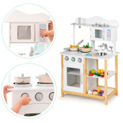 Drevená detská kuchynka s rúrou a príslušenstvom