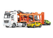 Auto ťahač na zotrvačník 56 cm s autami set 4 ks