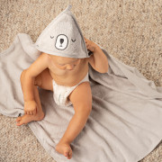 Detská osuška s kapucňou sivá Medvedík 100x100 Akuku