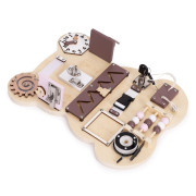 Drevená Montessori manipulačná senzorická tabuľa pre deti edukačný panel Macko